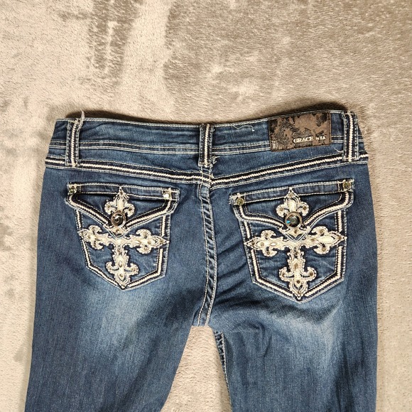 Grace In LA Jeans Women's Size 29 33X33 Blue Bootcut Stretch Dark Wash Pants - Picture 11 of 13